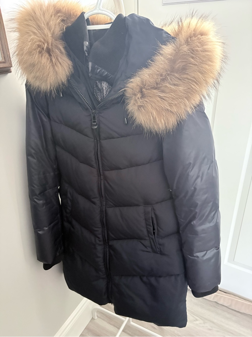 RUDSAK Black Puffer Coat with Tan Faux Fur Trim Hood